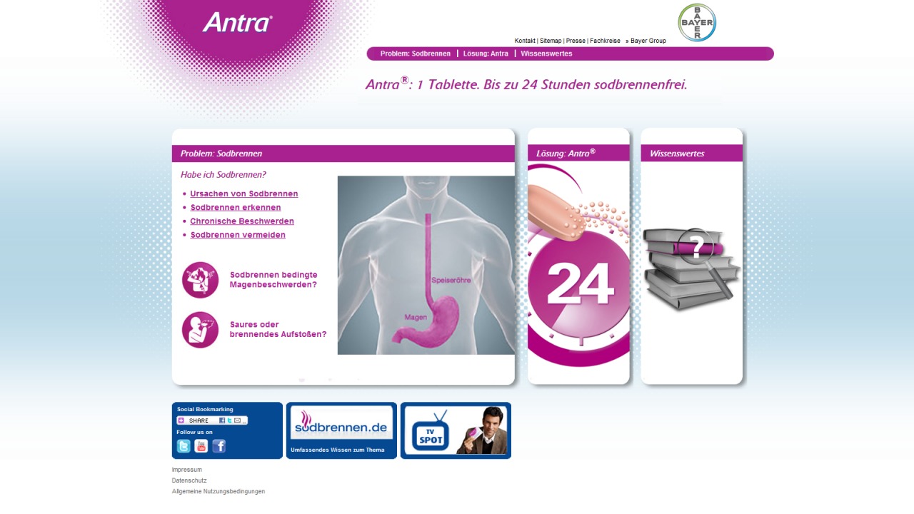 Bildschirmfoto Webdesign XL Bayer HealthCare – Losec Pro Globale Website und Länderseiten