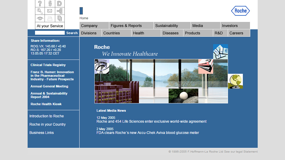 Bildschirmfoto Webdesign XL F. Hoffmann-La Roche AG – Roche Schweiz