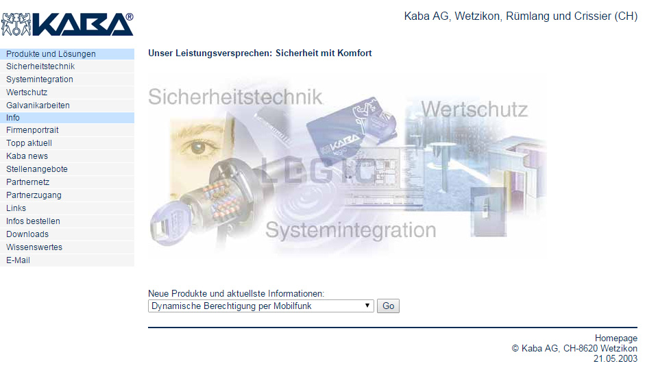 Bildschirmfoto Webdesign XL Kaba Schliesssysteme – Konzernwebsite