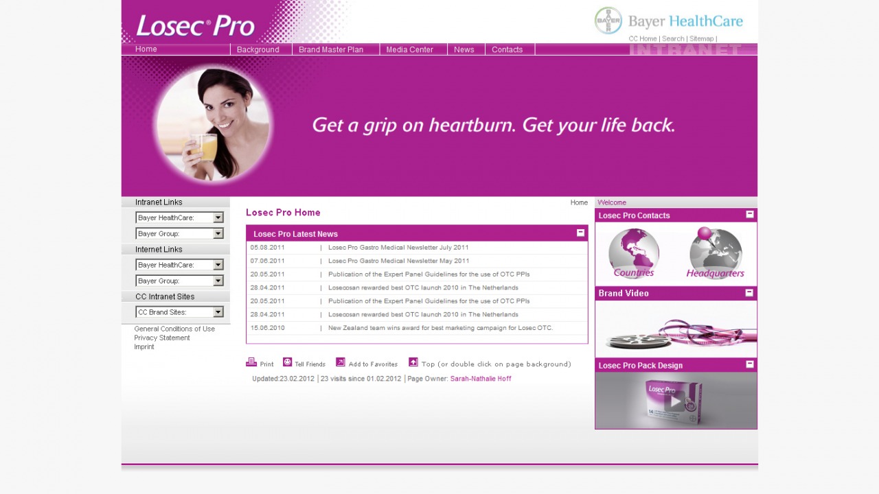 Bildschirmfoto Intranet Bayer Health-Care von Losec Pro