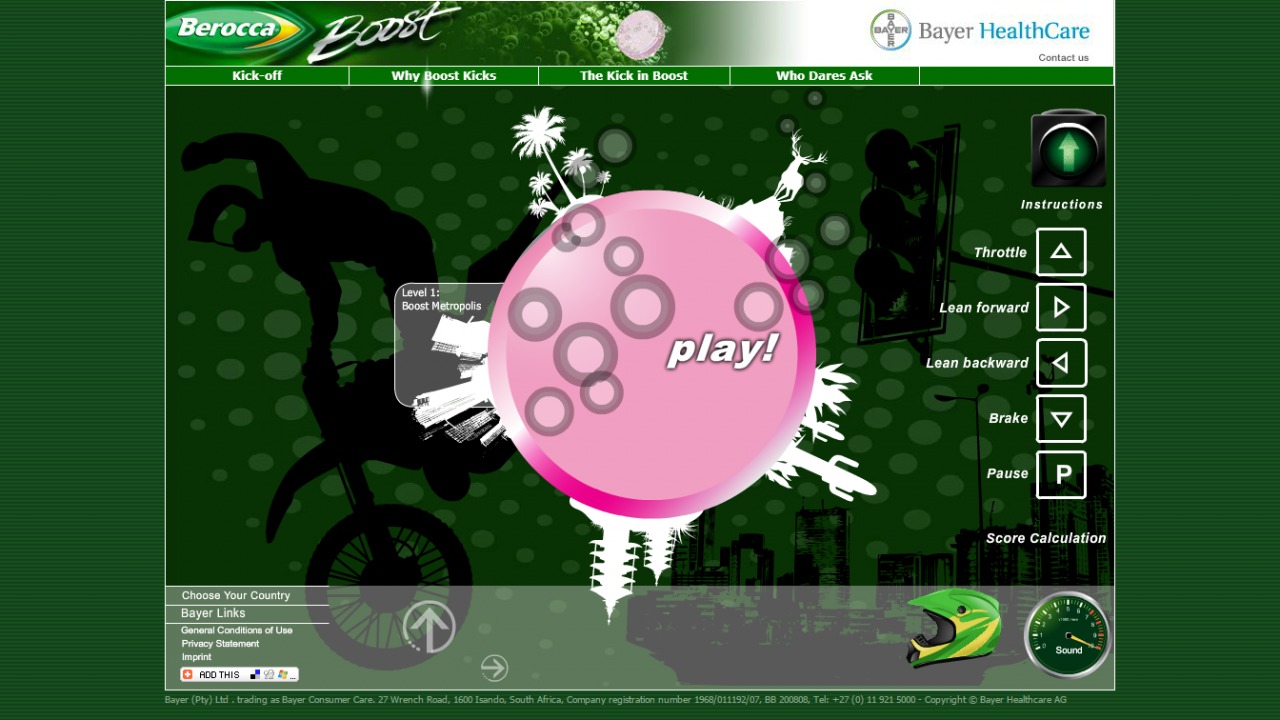 Screenshot Berocca Boost Motocross Flash Game – Startbild Game