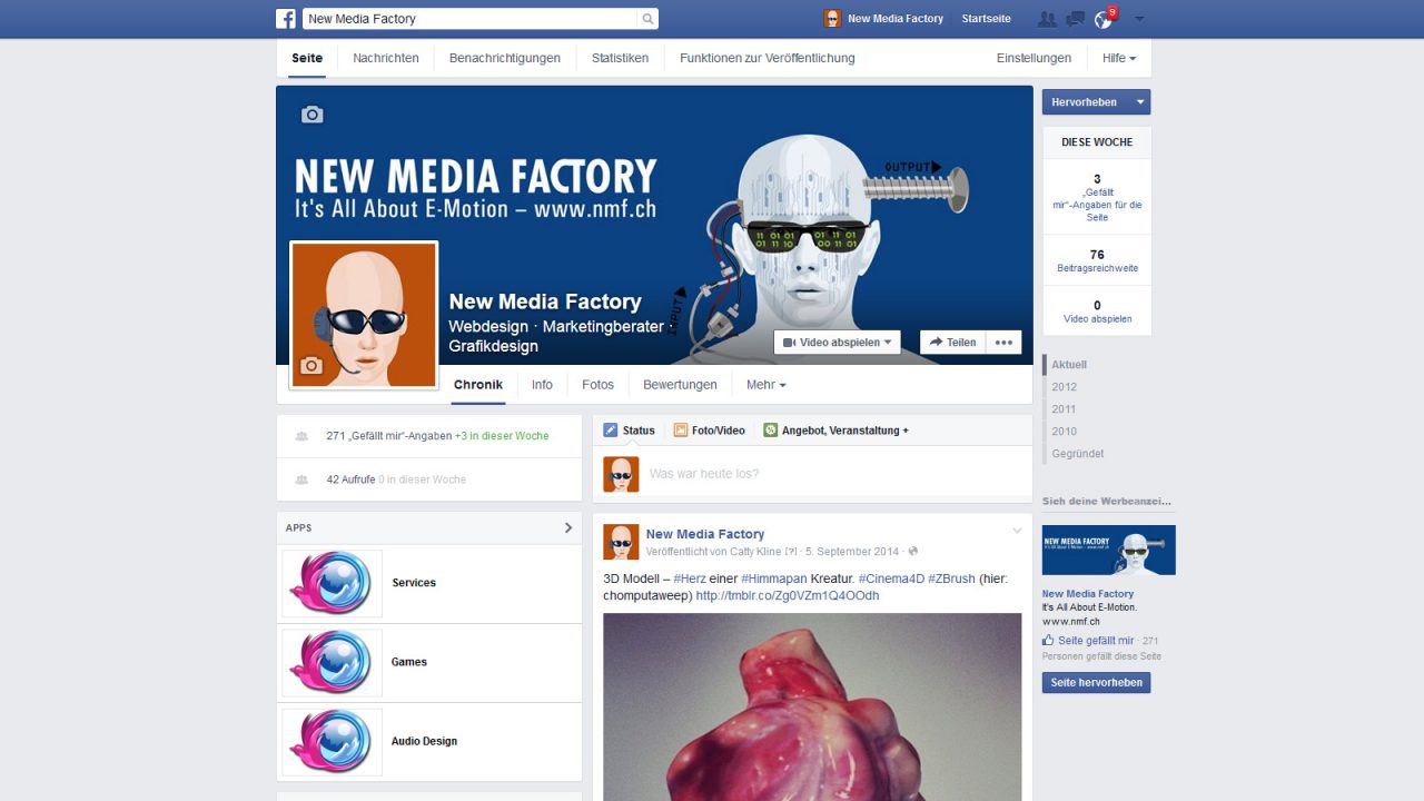 Bildschirmfoto Social Media Plattform Facebook von New Media Factory