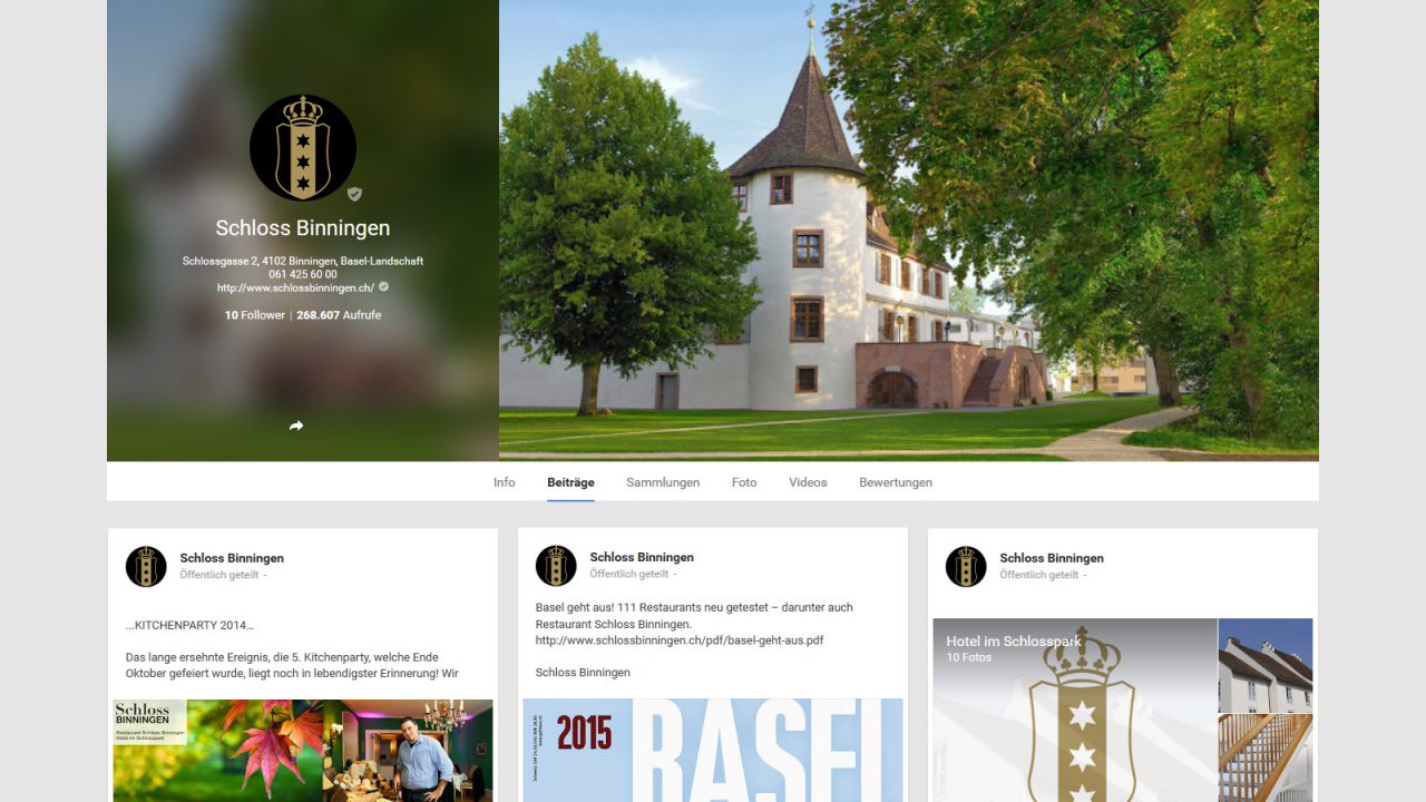 Bildschirmfoto Social Media Plattform Google+ von Schloss Binningen