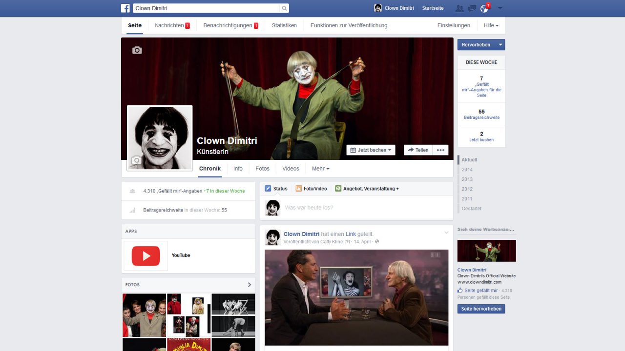 Bildschirmfoto Social Media Plattform Facebook von Clown Dimitri