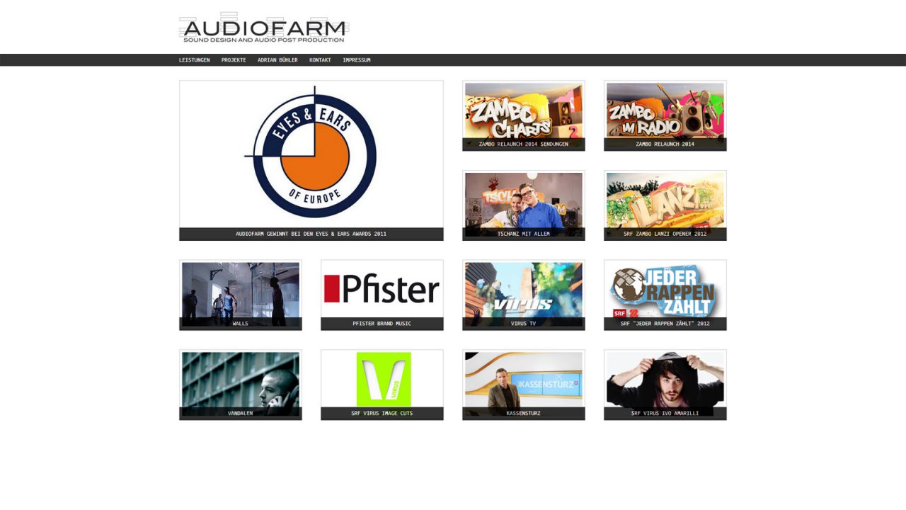 Bildschirmfoto Webdesign M Audiofarm – Tonstudio-Website Einstiegsseite