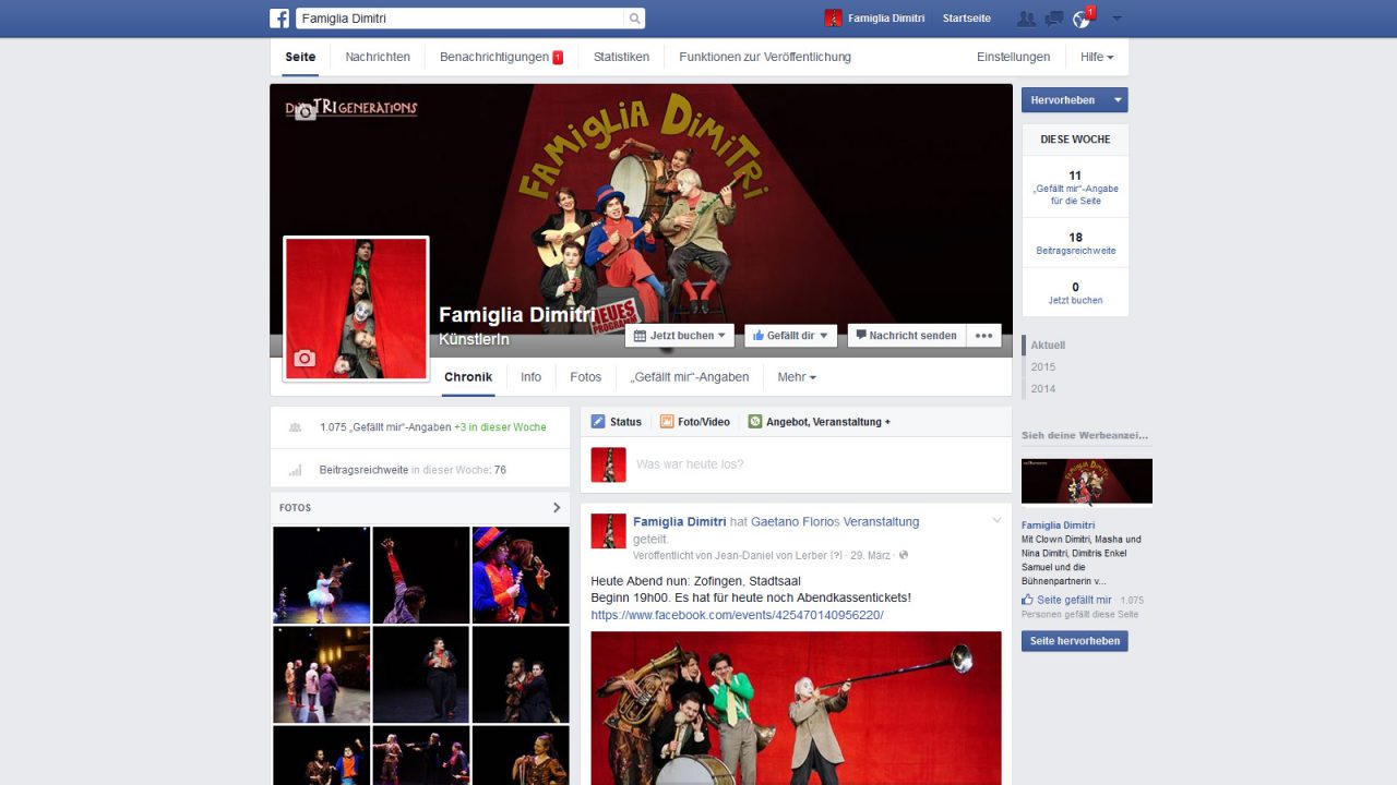 Bildschirmfoto Social Media Plattform Facebook von Famiglia Dimitri