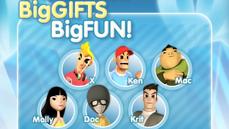 Screenshot des Games «Big Gifts Big Fun» – sechs verschiedene Avatare zum Auswählen
