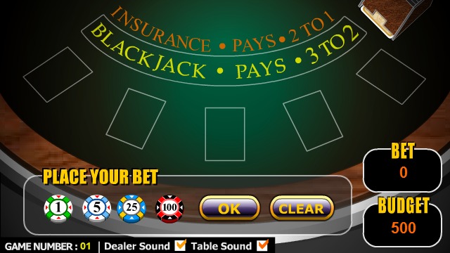 Screenshot des Games «Blackjack» – Spieltisch mit Jetons