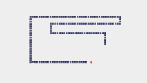 Screenshot vom Ablauf der Spiels «Snake» – ein roter Punkt soll gefressen werden