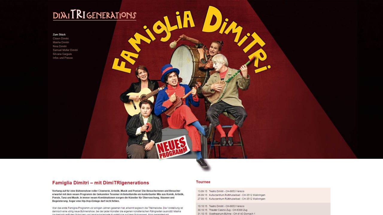 Bildschirmfoto Webdesign M Famiglia-Dimitri – Künstler-Website «Home»